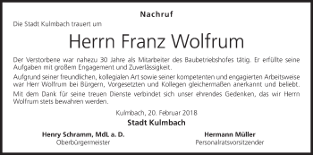 Anzeige von Franz Wolfrum von MGO