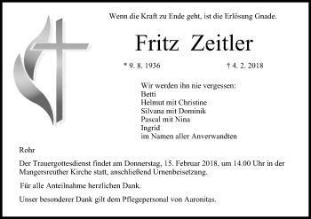Anzeige von Fritz Zeitler von MGO