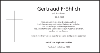 Anzeige von Gertraud Fröhlich von MGO
