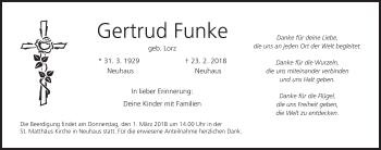 Anzeige von Gertrud Funke von MGO