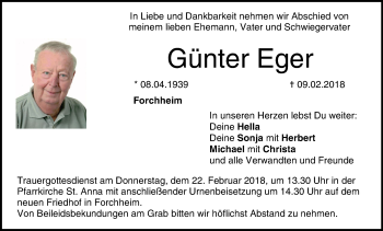 Anzeige von Günter Eger von MGO