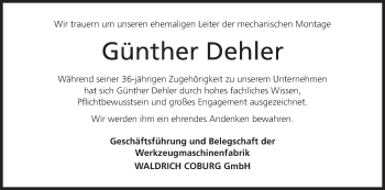Anzeige von Günther Dehler von MGO
