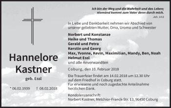 Anzeige von Hannelore Kastner von MGO