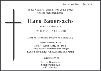 Anzeige von Hans Bauersachs von MGO
