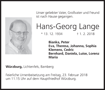 Anzeige von Hans-Georg Lange von MGO