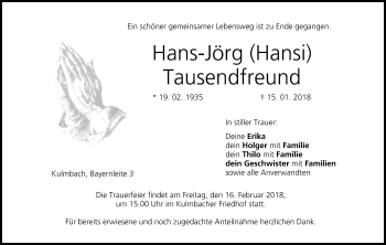 Anzeige von Hans-Jörg Tausendfreund von MGO