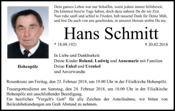 Anzeige von Hans Schmitt von MGO