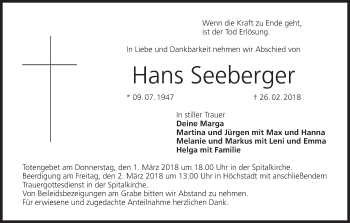 Anzeige von Hans Seeberger von MGO