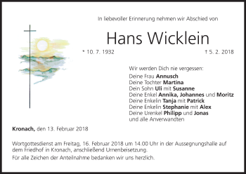 Anzeige von Hans Wicklein von MGO