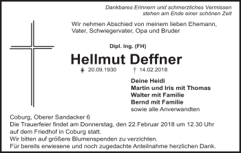 Anzeige von Hellmut Deffner von MGO