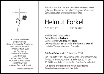 Anzeige von Helmut Forkel von MGO
