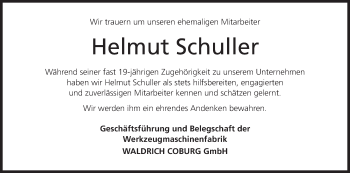 Anzeige von Helmut Schuller von MGO