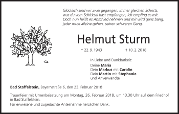 Anzeige von Helmut Sturm von MGO