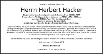 Anzeige von Herbert Hacker von MGO