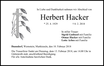 Anzeige von Herbert Hacker von MGO
