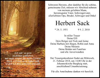 Anzeige von Herbert Sack von MGO