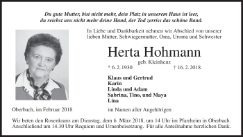 Anzeige von Herta Hohmann von MGO