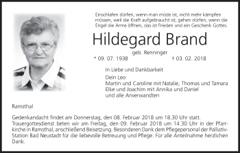 Anzeige von Hildegard Brand von MGO