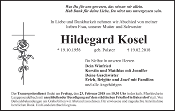 Anzeige von Hildegard Kosel von MGO