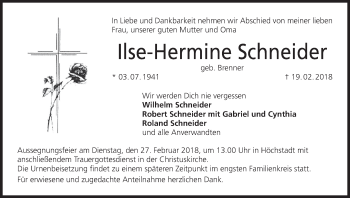 Anzeige von Ilse-Hermine Schneider von MGO