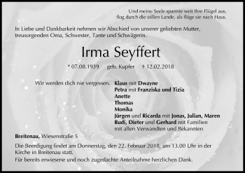 Anzeige von Irma Seyffert von MGO
