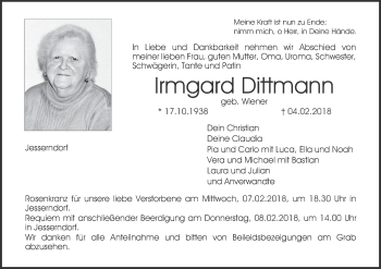 Anzeige von Irmgard Dittmann von MGO