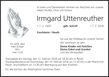 Anzeige von Irmgard Uttenreuther von MGO
