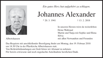 Anzeige von Johannes Alexander von MGO