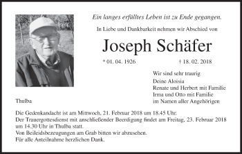 Anzeige von Joseph Schäfer von MGO
