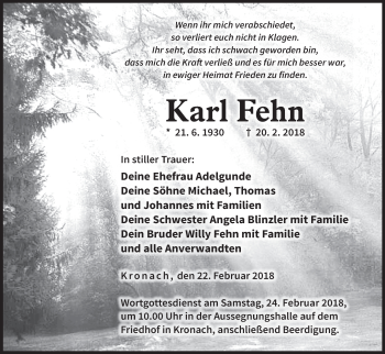Anzeige von Karl Fehn von MGO
