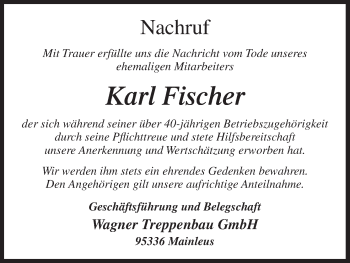Anzeige von Karl Fischer von MGO