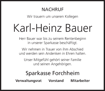 Anzeige von Karl-Heinz Bauer von MGO