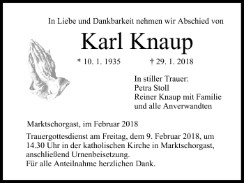 Anzeige von Karl Knaup von MGO