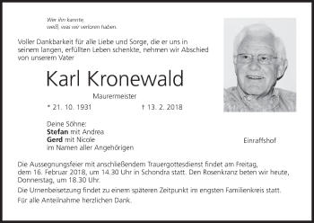 Anzeige von Karl Kronewald von MGO