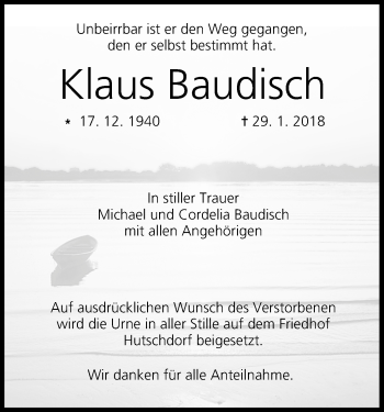 Anzeige von Klaus Baudisch von MGO