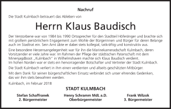 Anzeige von Klaus Baudisch von MGO