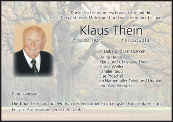 Anzeige von Klaus Thein von MGO