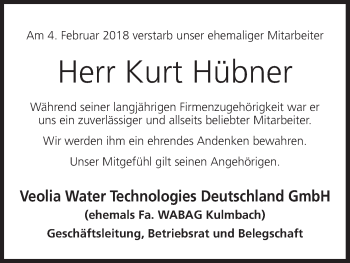 Anzeige von Kurt Hübner von MGO