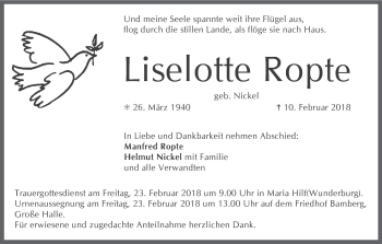 Anzeige von Liselotte Ropte von MGO