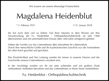 Anzeige von Magdalena Heidenblut von MGO