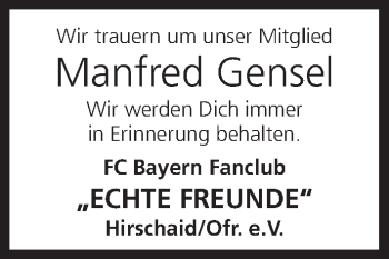Anzeige von Manfred Gensel von MGO