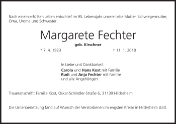 Anzeige von Margarete Fechter von MGO
