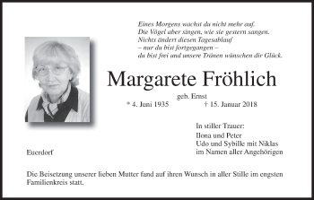 Anzeige von Margarete Fröhlich von MGO