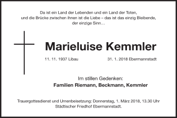 Anzeige von Marieluise Kemmler von MGO