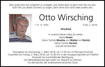 Anzeige von Otto Wirsching von MGO