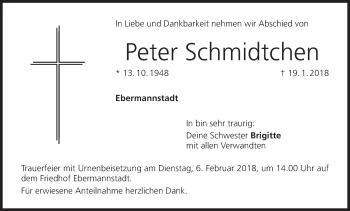 Anzeige von Peter Schmidtchen von MGO