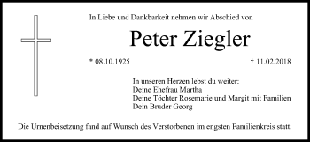 Anzeige von Peter Ziegler von MGO