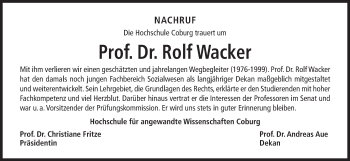 Anzeige von Rolf Wacker von MGO