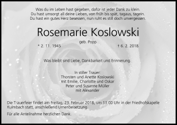 Anzeige von Rosemarie Koslowski von MGO