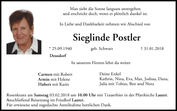 Anzeige von Sieglinde Postler von MGO
